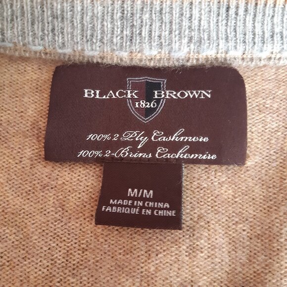 Black & Brown 1826 SZ M 100% 2 Ply Cashmere Beige Men's V-Neck Pullover Sweater - Picture 4 of 10